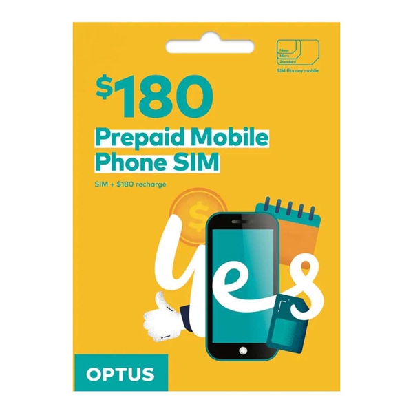 OPTUS $180 Prepaid Mobile Phone SIM - 100GB Data + Unlimited standard calls for 12 months