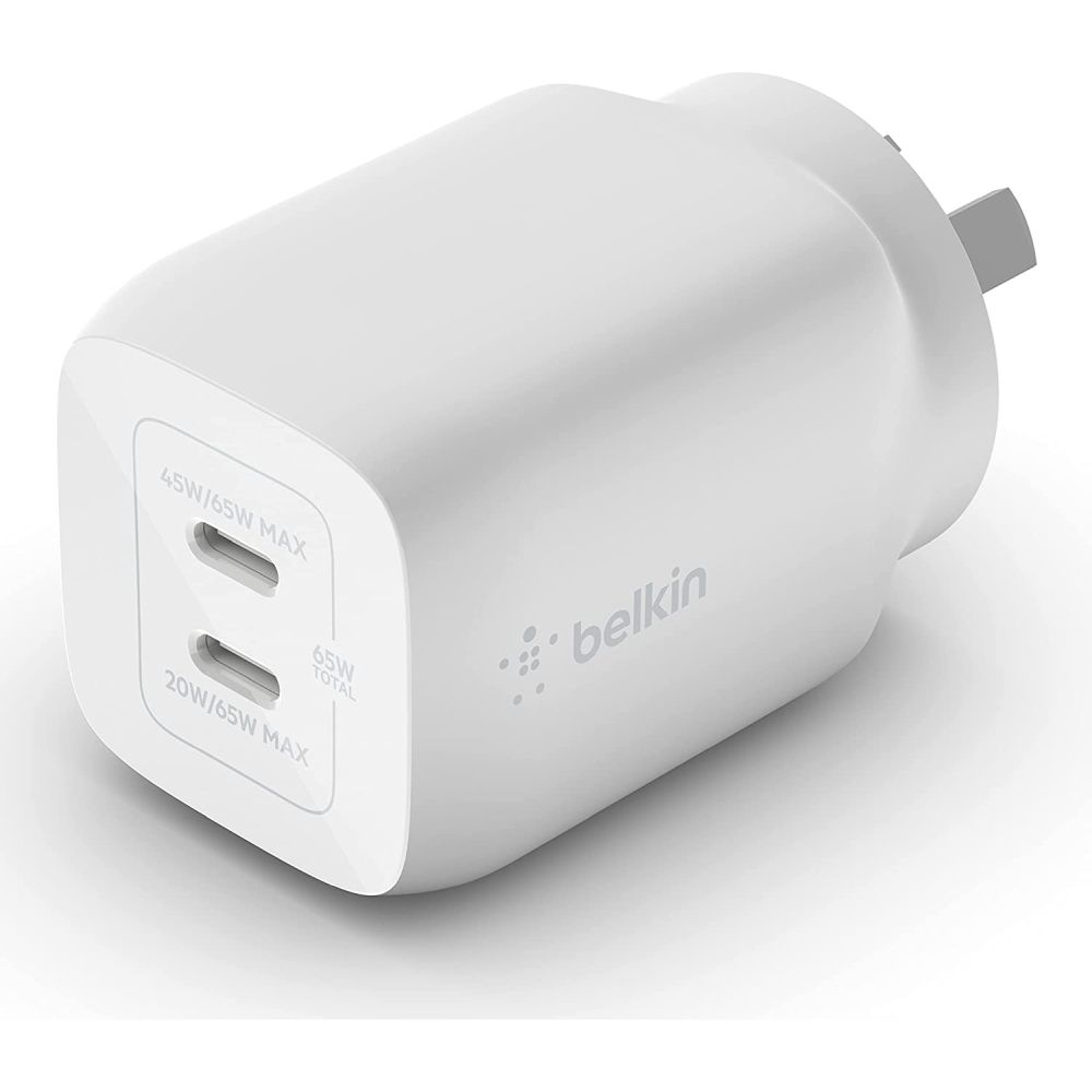 Belkin BOOST↑CHARGE™ Pro 65W Dual USB-C PD PPS GaN Wall Charger WCH013auWH