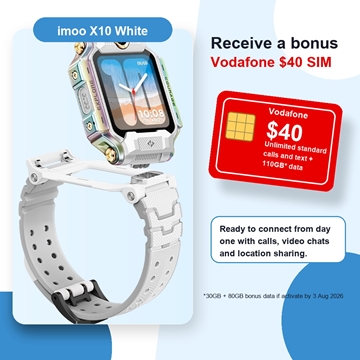 imoo Smartwatch Phone X10 (Flip Dual Camera, 4G Video Call, IP68, GPS Tracking) - White