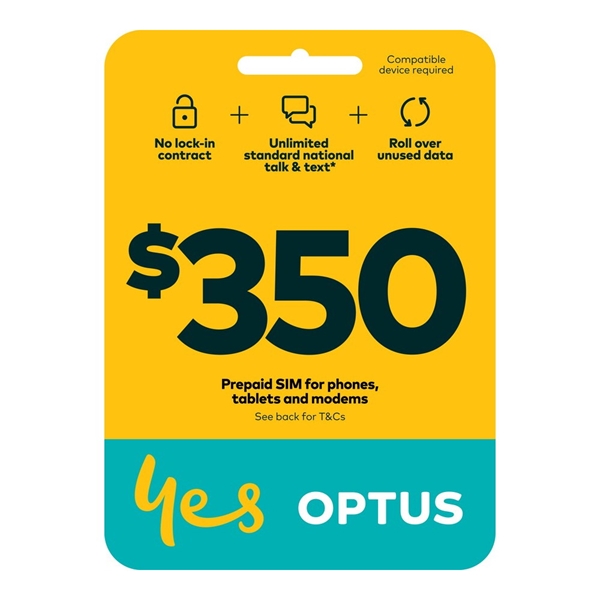 Optus $350 Prepaid Mobile Phone SIM 300GB Data 365 Day Expiry
